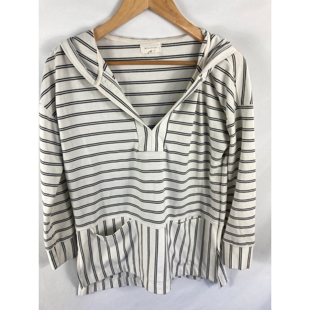 Melloday Stripe Hooded V Neck Top Size Small